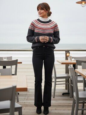 Croft & Barrow Sweater Womens L Black Excellent Fair Isle Cable Knit Pullover
